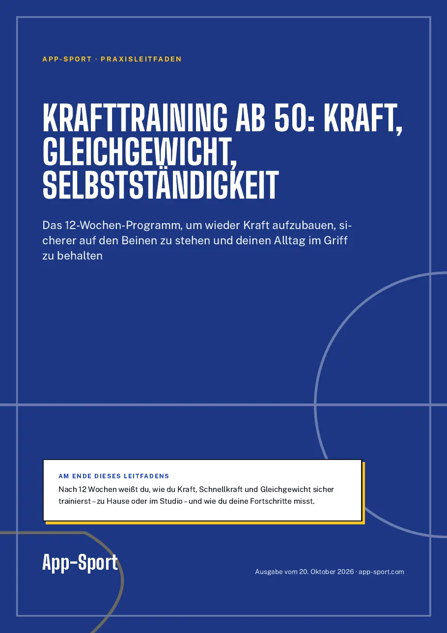 Titelseite des PDF-Ratgebers „Krafttraining ab 50: Kraft, Gleichgewicht, Selbstständigkeit“