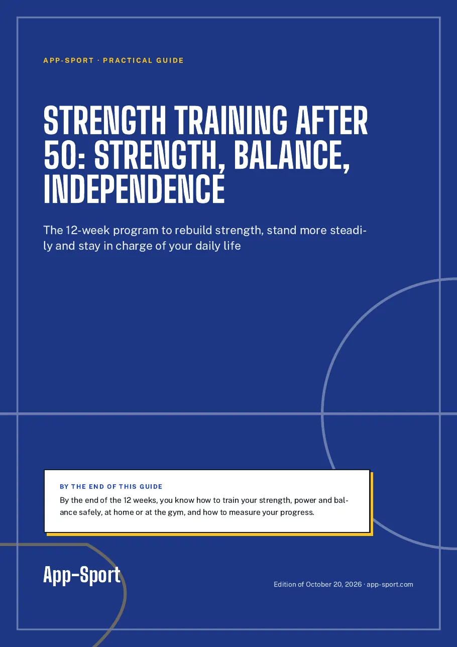 Cover page of the PDF guide "Strength Training After 50: Strength, Balance, Independence"