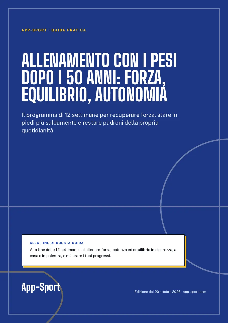 Copertina della guida PDF «Allenamento con i pesi dopo i 50 anni: forza, equilibrio, autonomia»