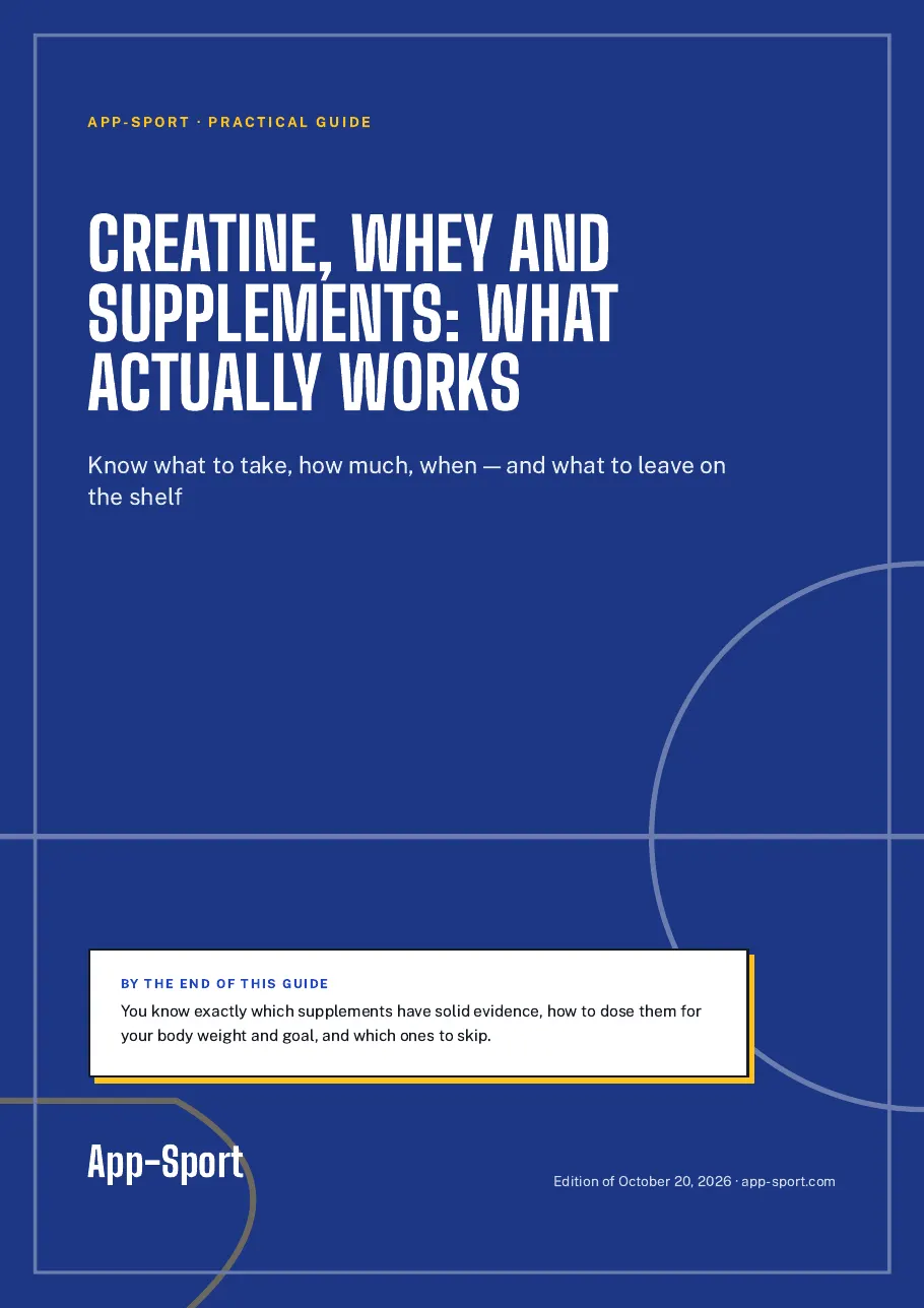 Cover page of the PDF guide "Creatine, Whey and Supplements: What Actually Works"