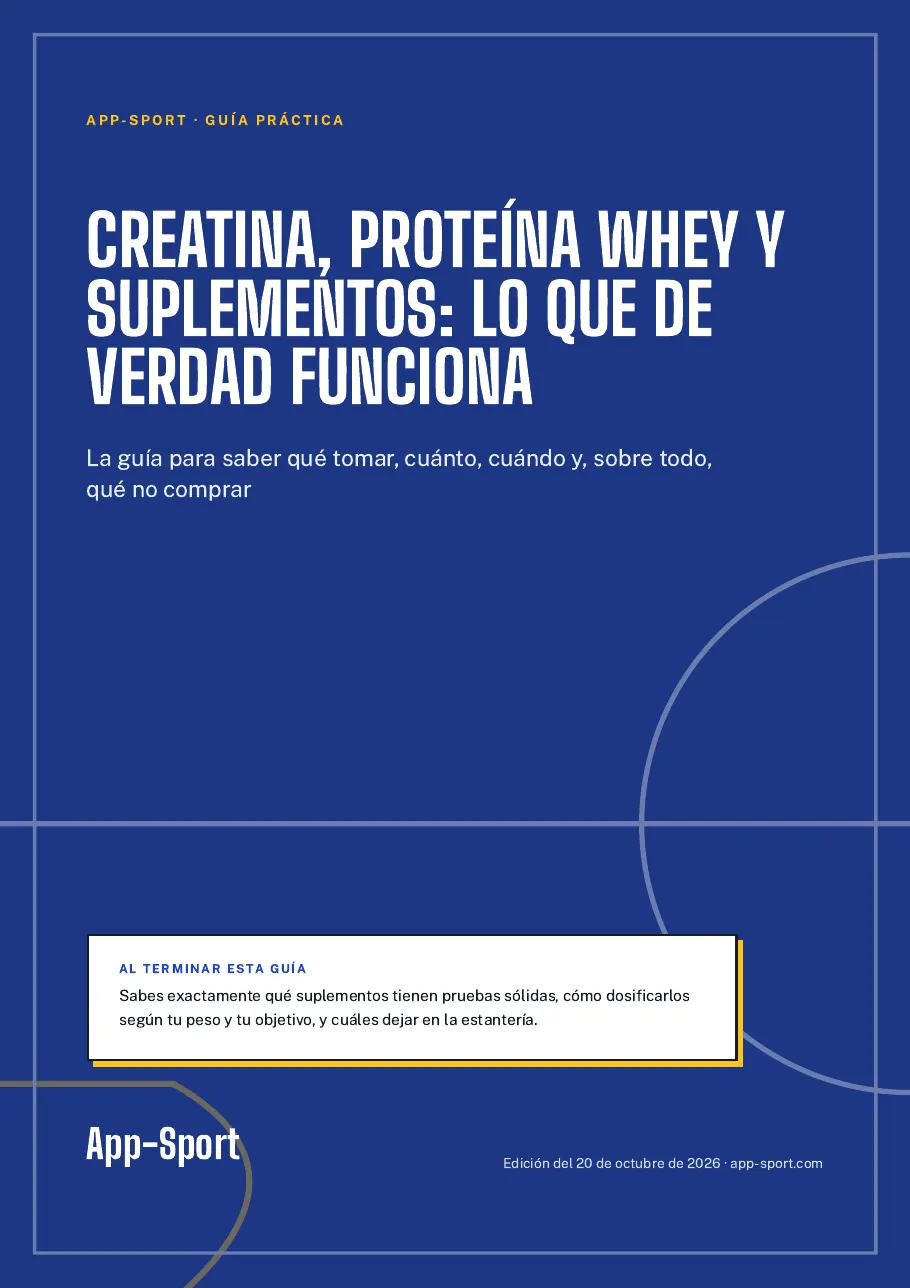 Portada de la guía PDF «Creatina, proteína whey y suplementos: lo que de verdad funciona»