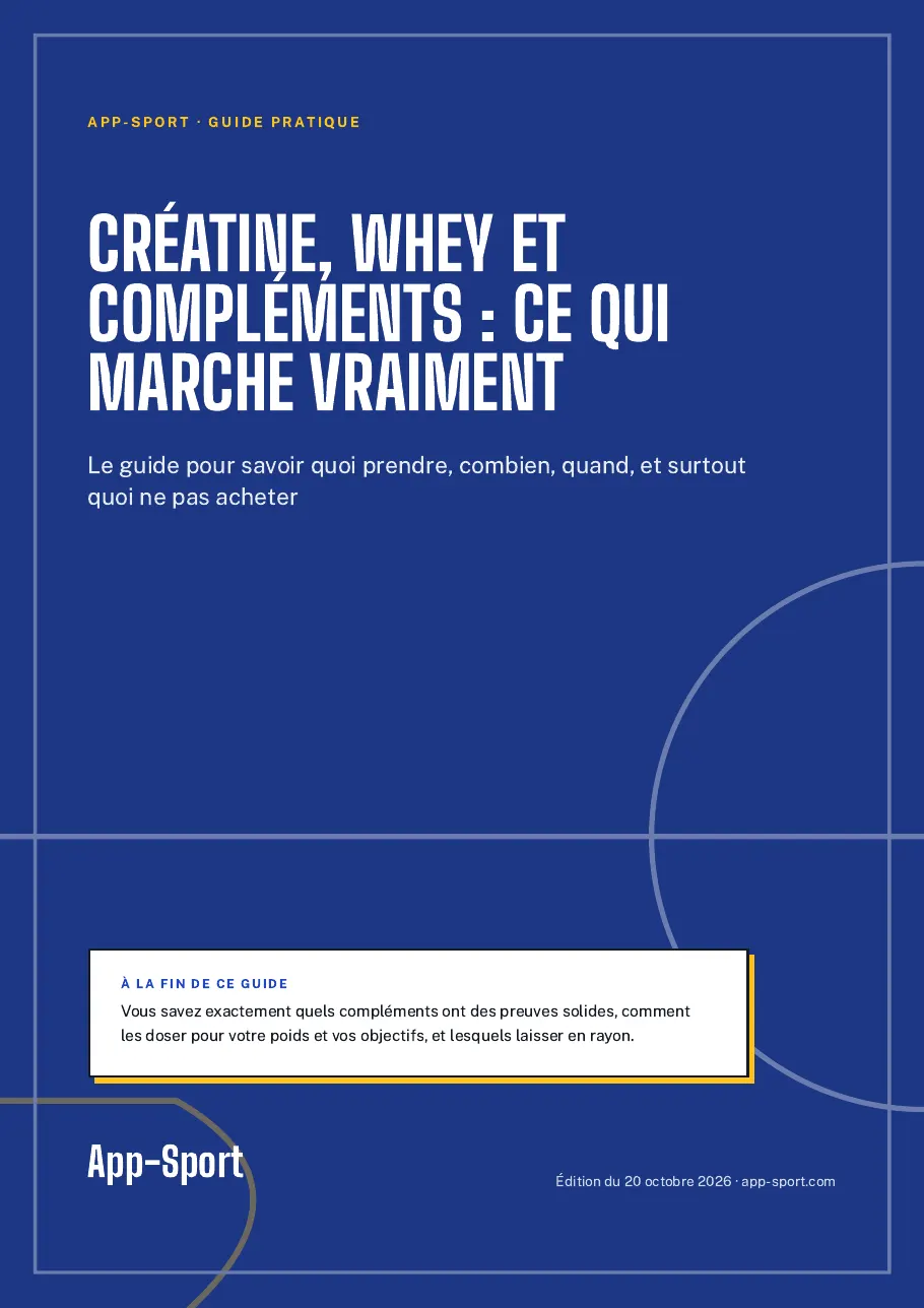 Page de couverture du guide PDF « Créatine, whey et compléments : ce qui marche vraiment »