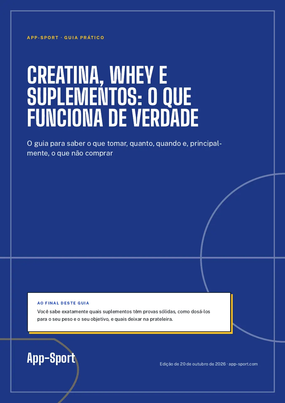 Capa do guia PDF “Creatina, whey e suplementos: o que funciona de verdade”