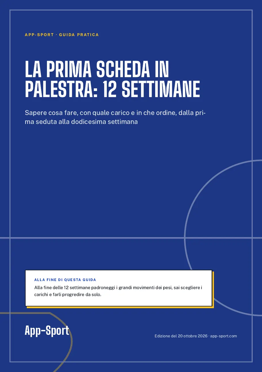 Copertina della guida PDF «La prima scheda in palestra: 12 settimane»