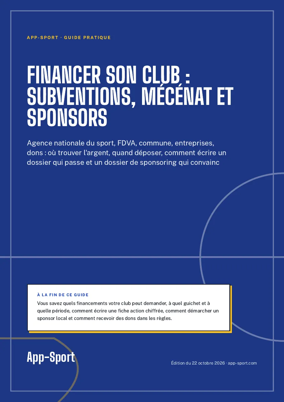 Page de couverture du guide PDF « Financer son club : subventions, mécénat et sponsors »
