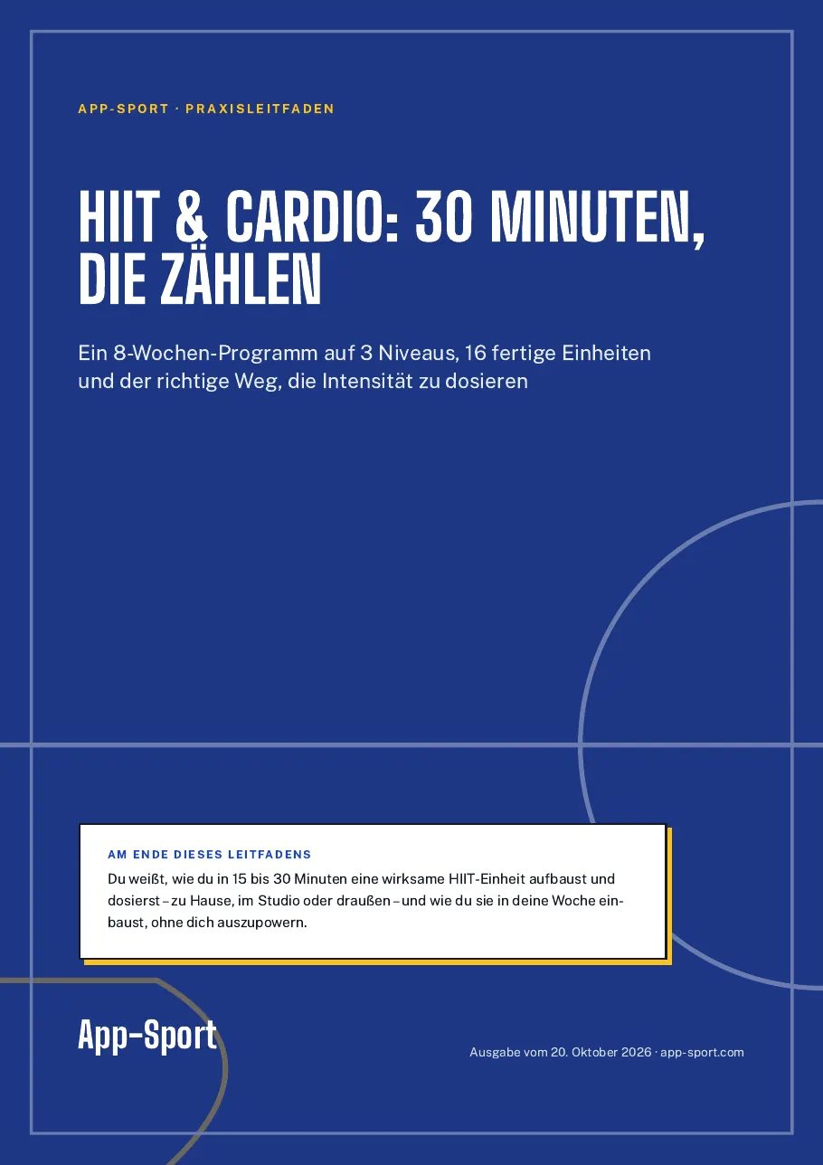 Titelseite des PDF-Ratgebers „HIIT & Cardio: 30 Minuten, die zählen“