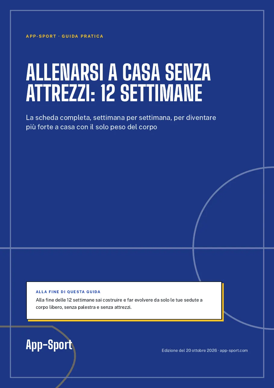 Copertina della guida PDF «Allenarsi a casa senza attrezzi: 12 settimane»