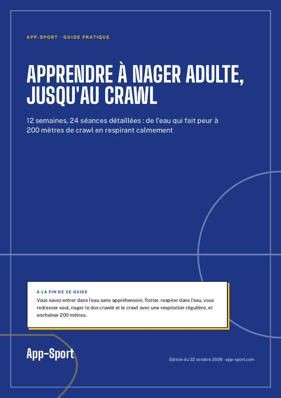 Page de couverture du guide PDF « Apprendre à nager adulte, jusqu'au crawl »