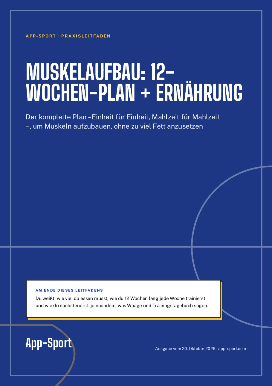 Titelseite des PDF-Ratgebers „Muskelaufbau: 12-Wochen-Plan + Ernährung“