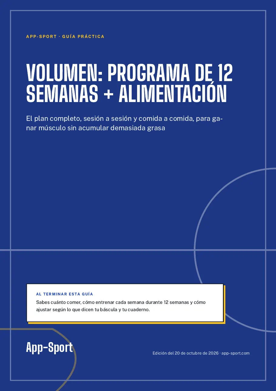 Portada de la guía PDF «Volumen: programa de 12 semanas + alimentación»