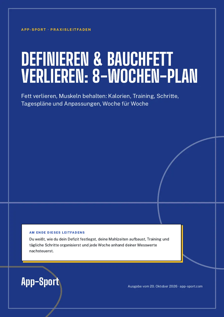 Titelseite des PDF-Ratgebers „Definieren & Bauchfett verlieren: 8-Wochen-Plan“