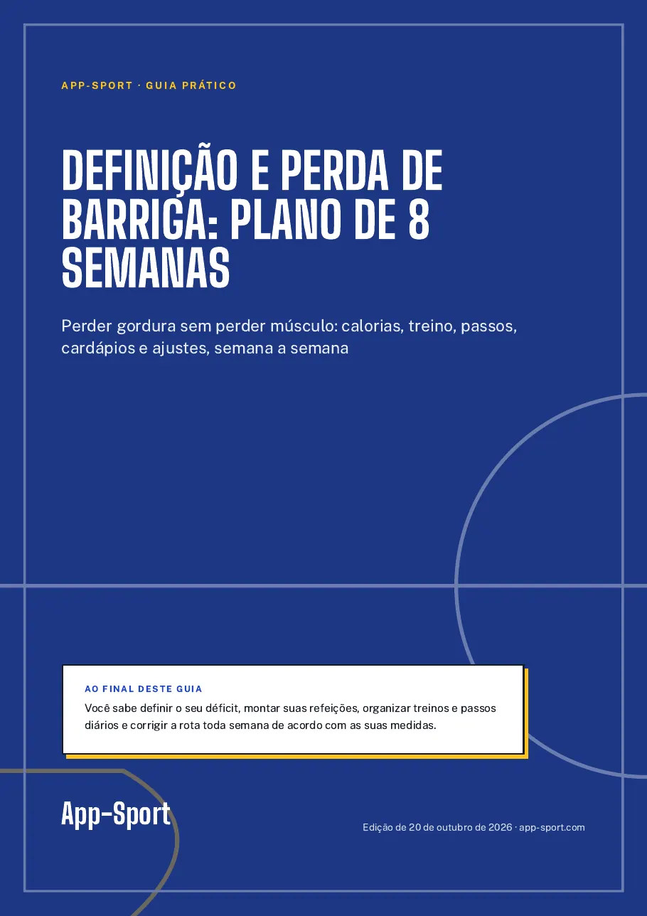 Capa do guia PDF “Definição e perda de barriga: plano de 8 semanas”